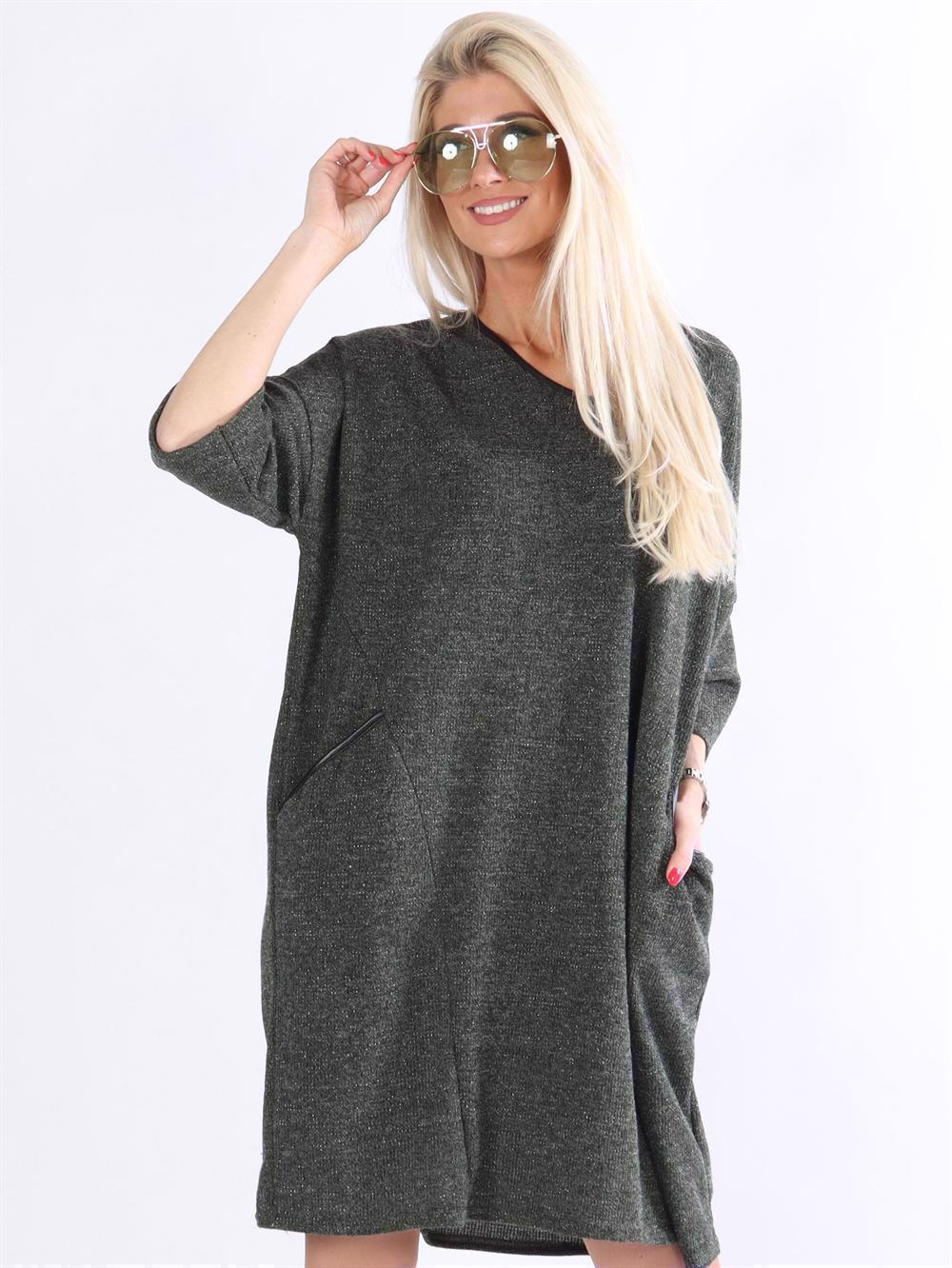 Rosemary - Klänning med detaljer i läderlook och glimmertrådar